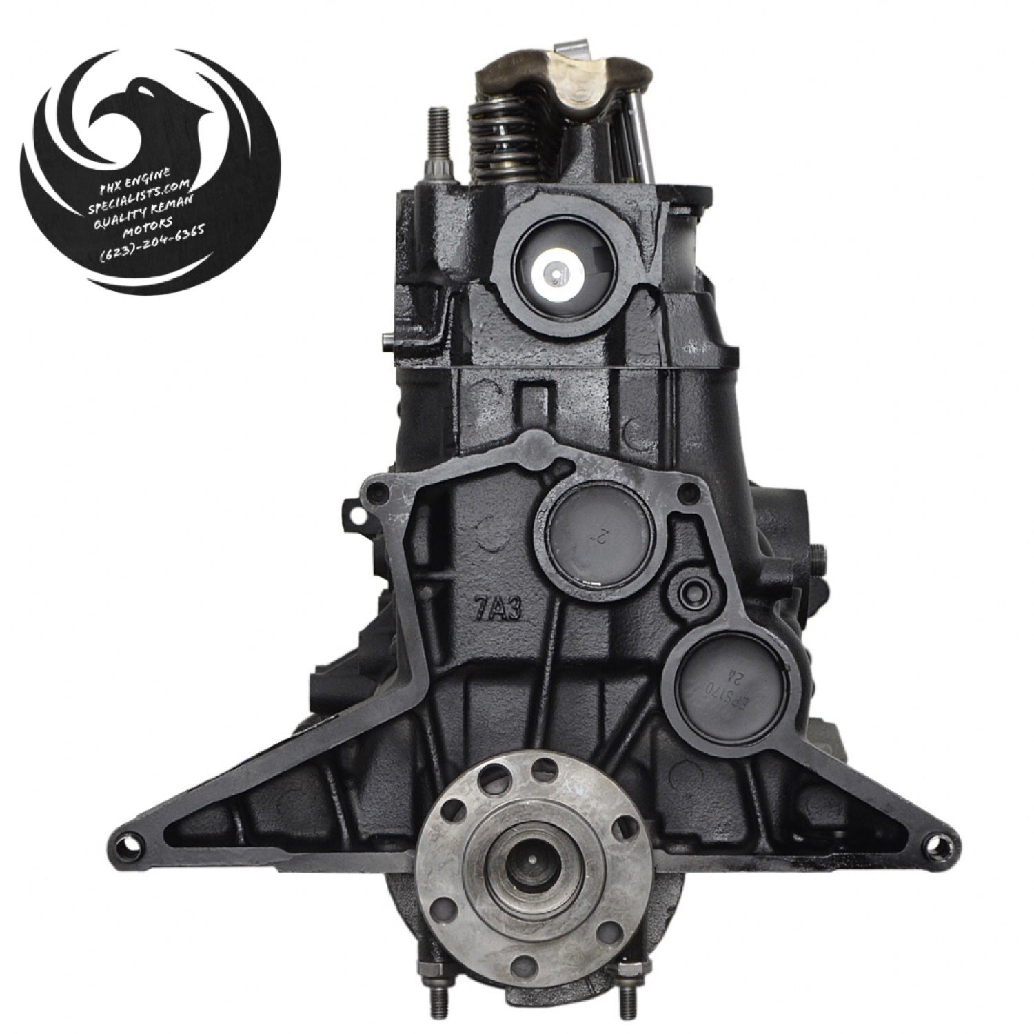Jeep 4.0L inline-6 remanufactured engine - rear view - Phoenix Engine Specialists