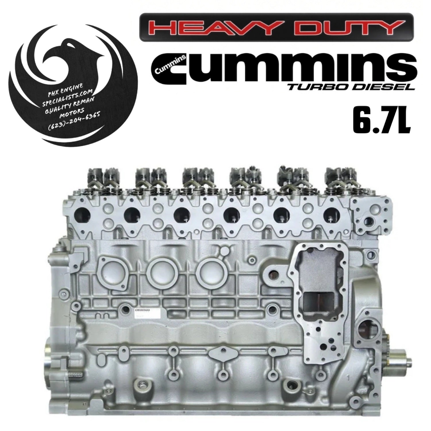 Remanufactured 6.7L Cummins long block - side view