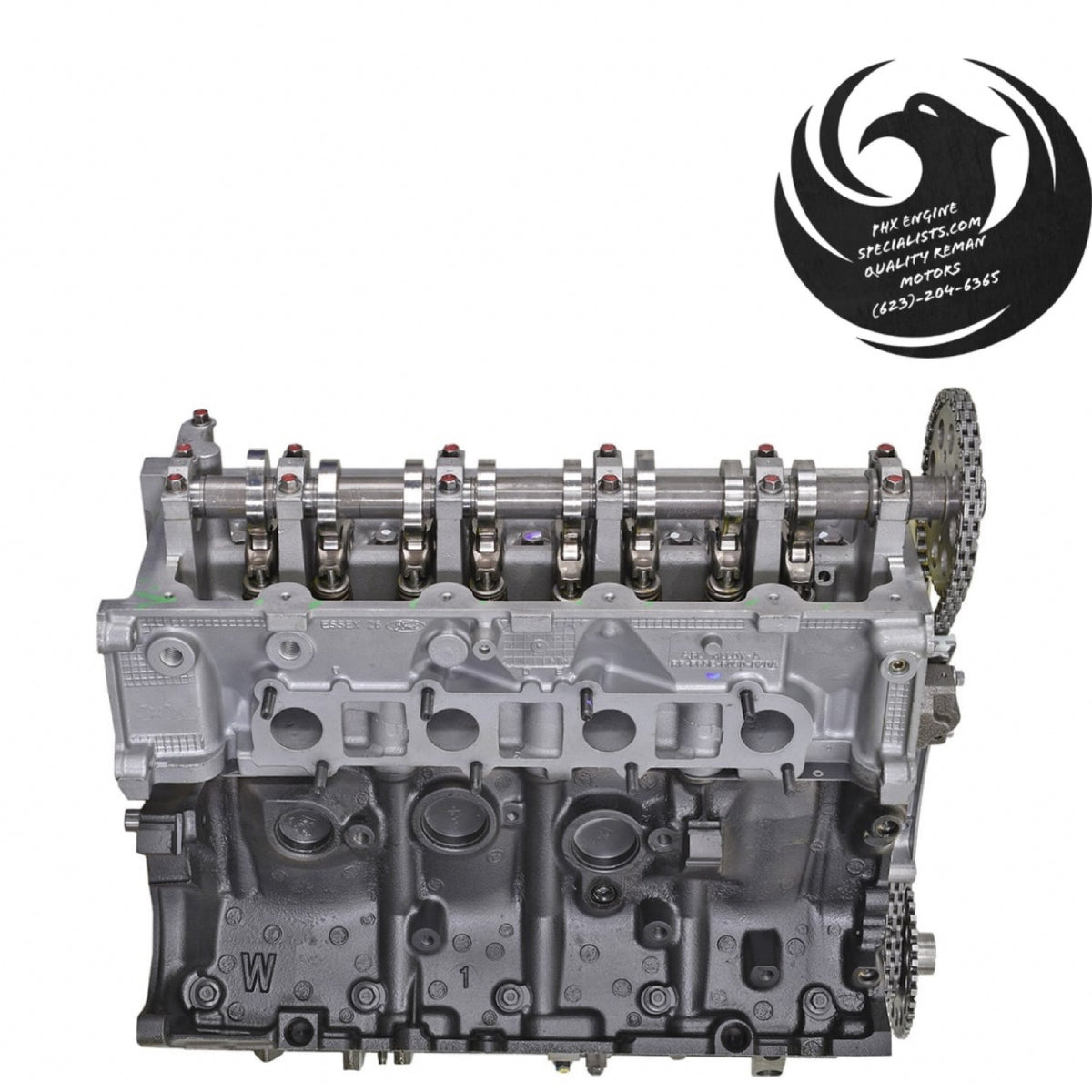 Ford 4.6L 2-valve Windsor remanufactured long block – side view showing W block casting