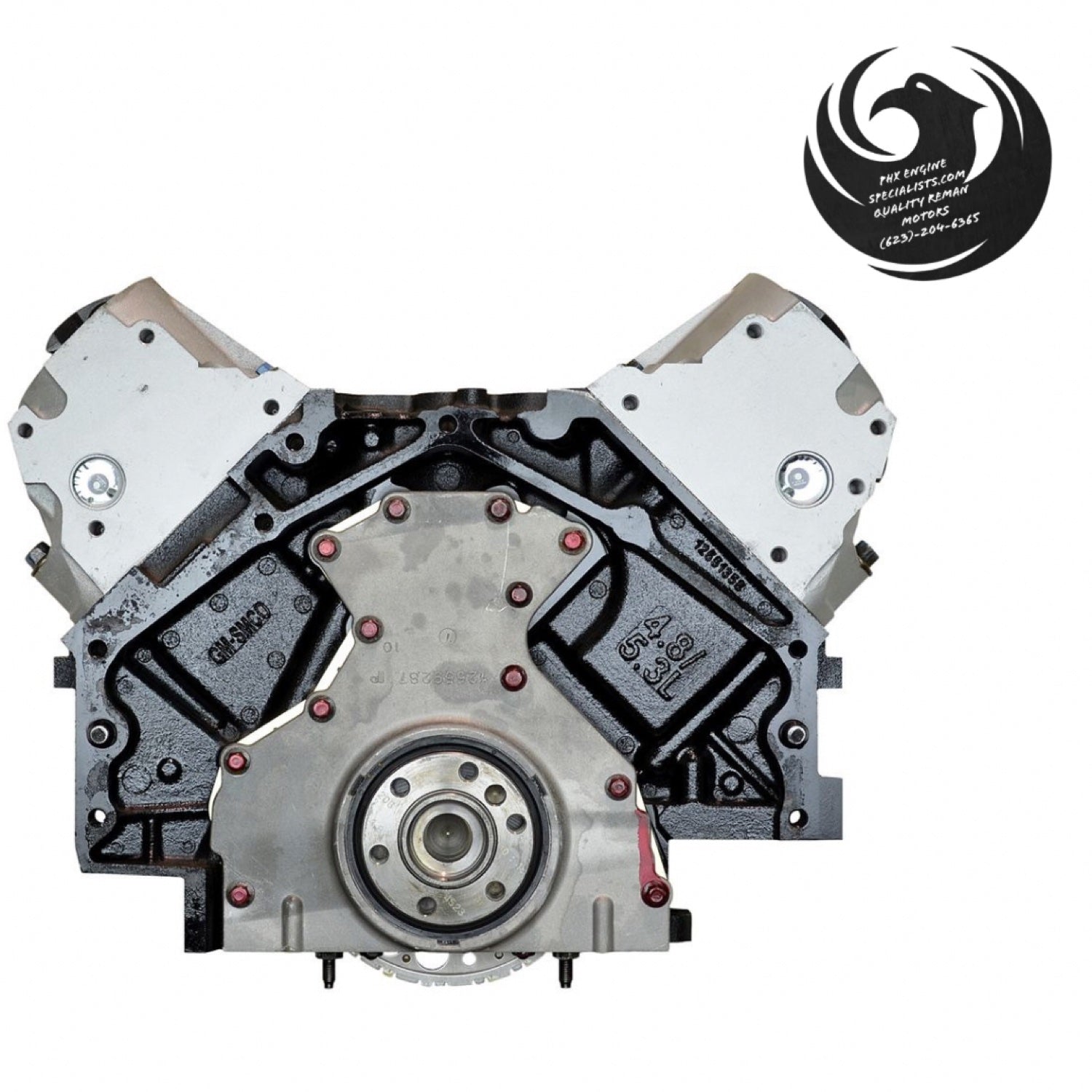 Remanufactured GM 4.8L Vortec V8 non-VVT (LR4/LY2) engine - rear view