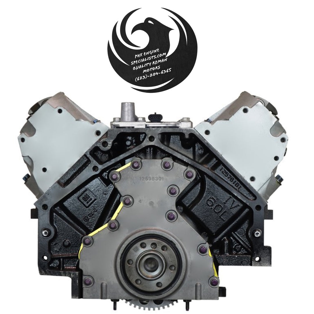 Remanufactured GM 6.0L Vortec V8 engine - rear view - Phoenix Engine Specialists